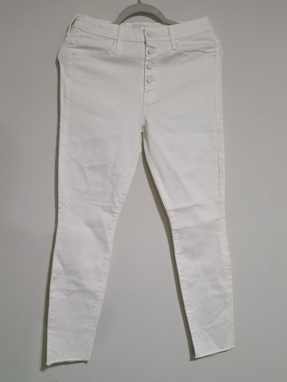 MOTHER White High-Rise Button-Fly Skinny Jeans